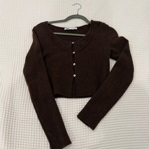 Zara Dark Brown Button-Up Crop Top